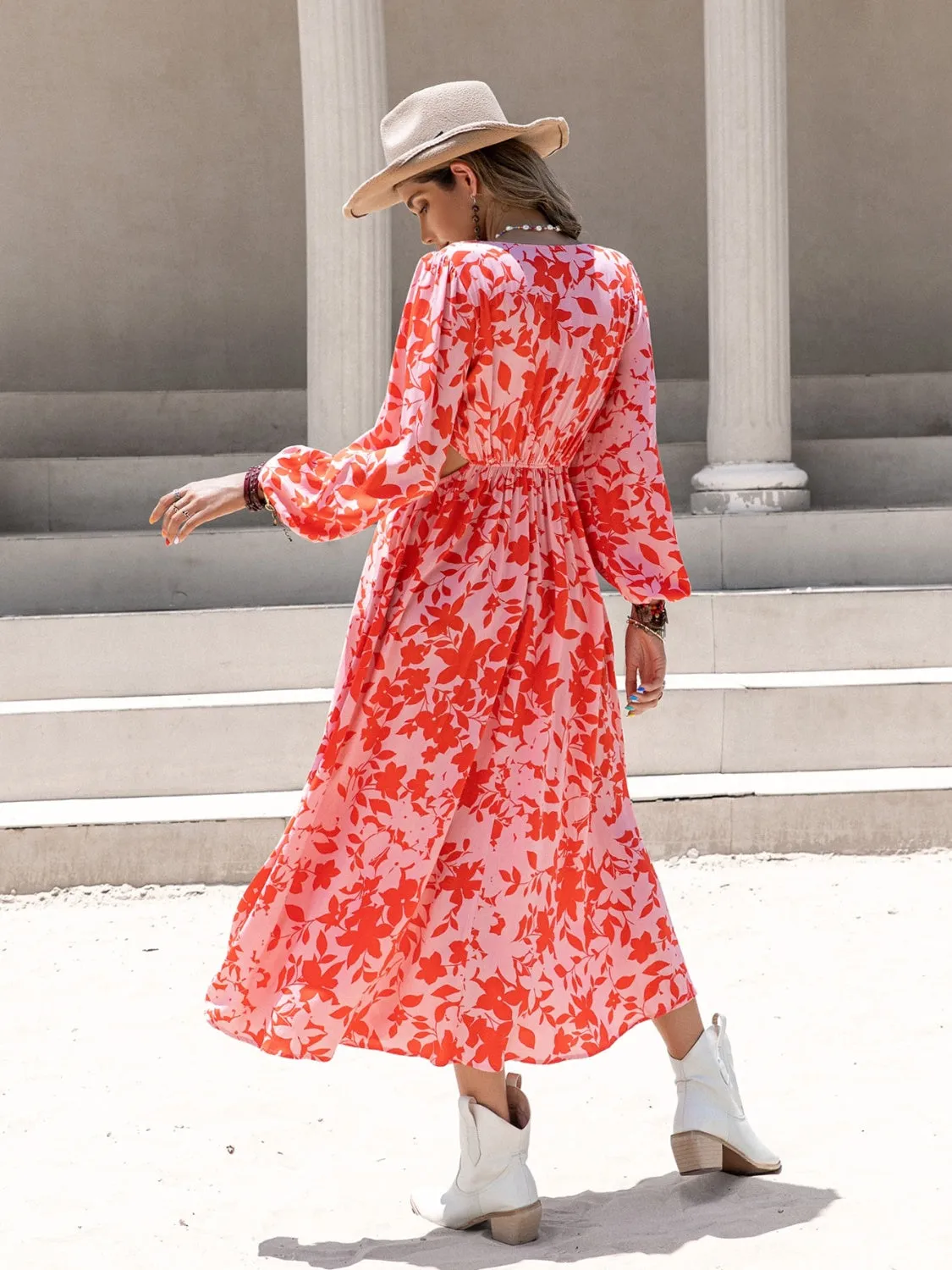 🌸 Tied Cutout Printed Long Sleeve Midi Dress 🌸