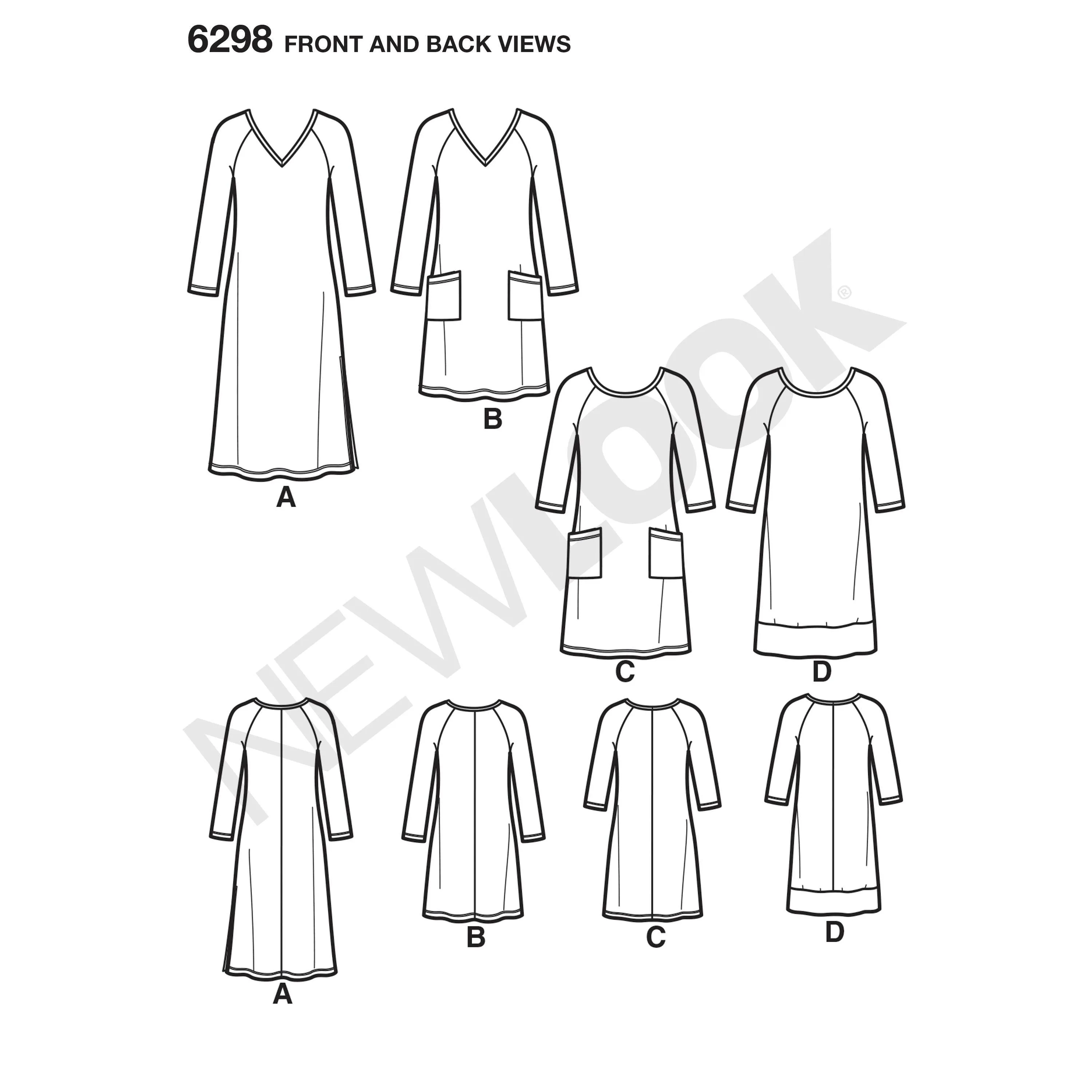 6298 Misses' Knit Dress with Neckline & Length Variations