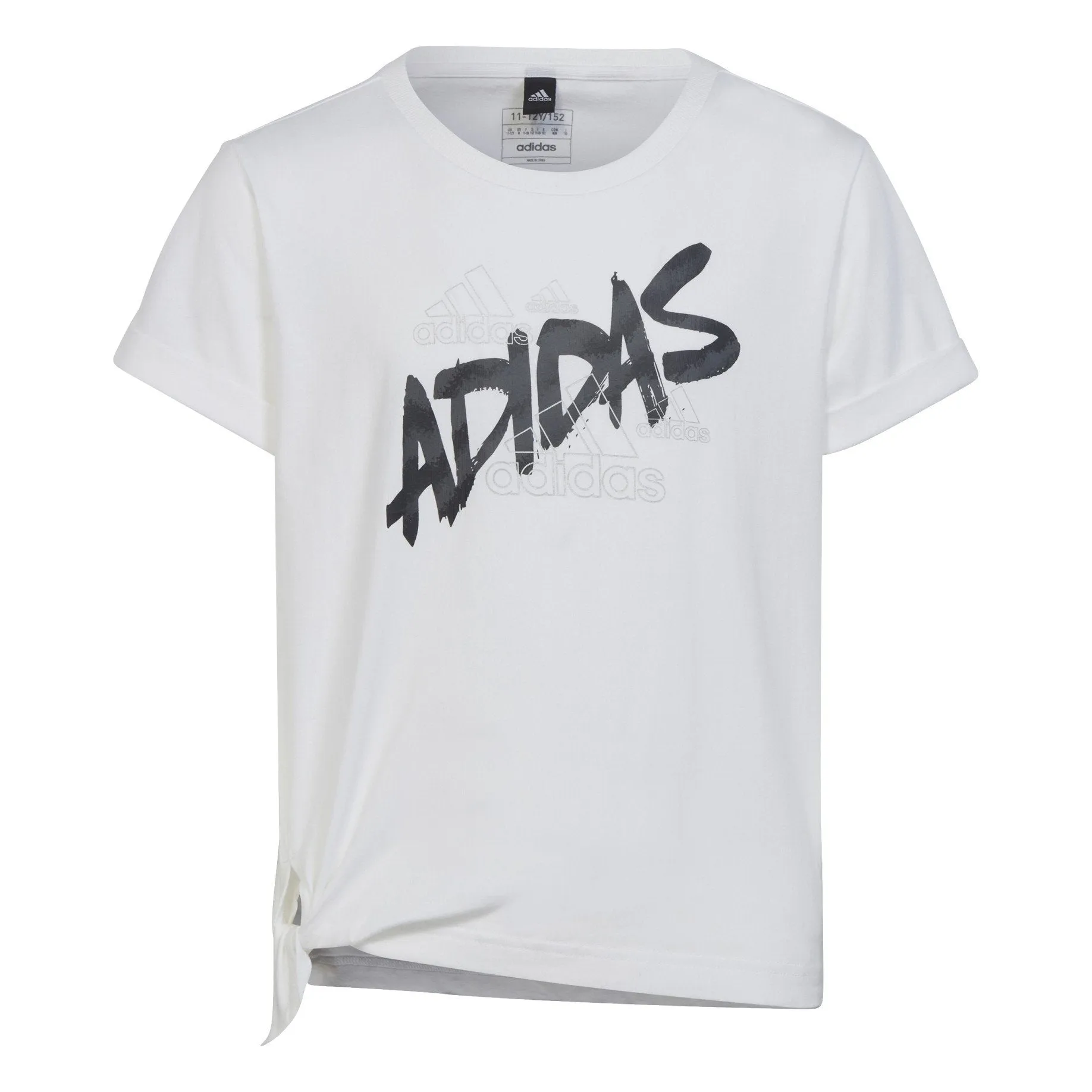 Adidas T-shirt manica corta in cotone da ragazza con nodo laterale HR5818 white