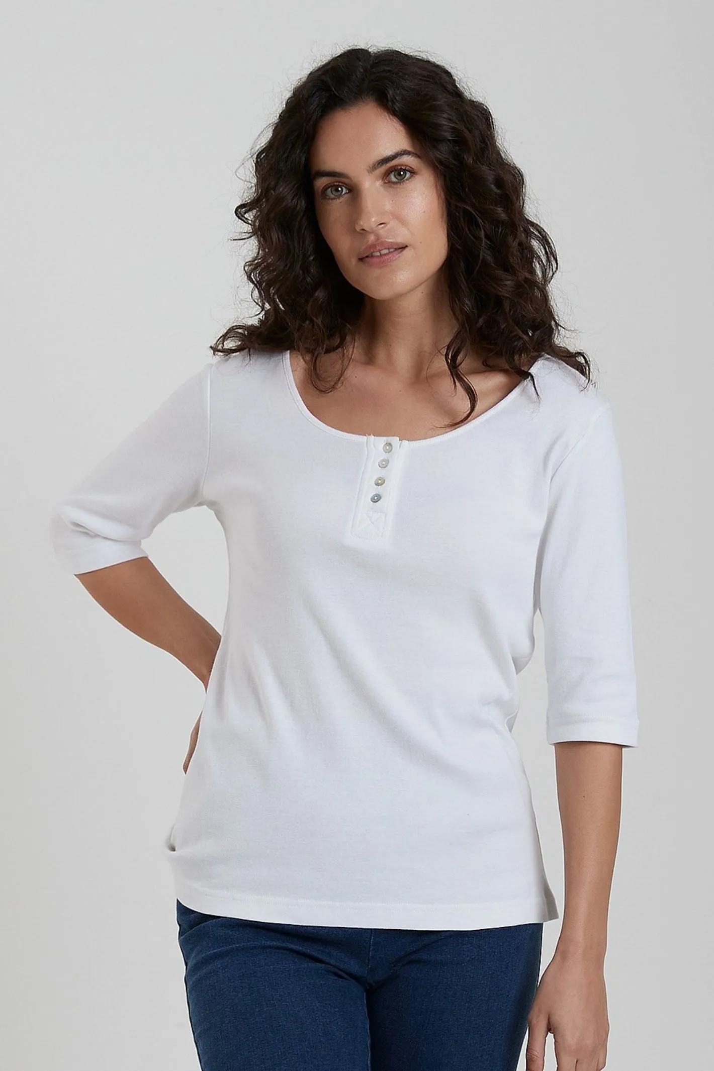 Adini 312508 Sandi White Henley Style Top