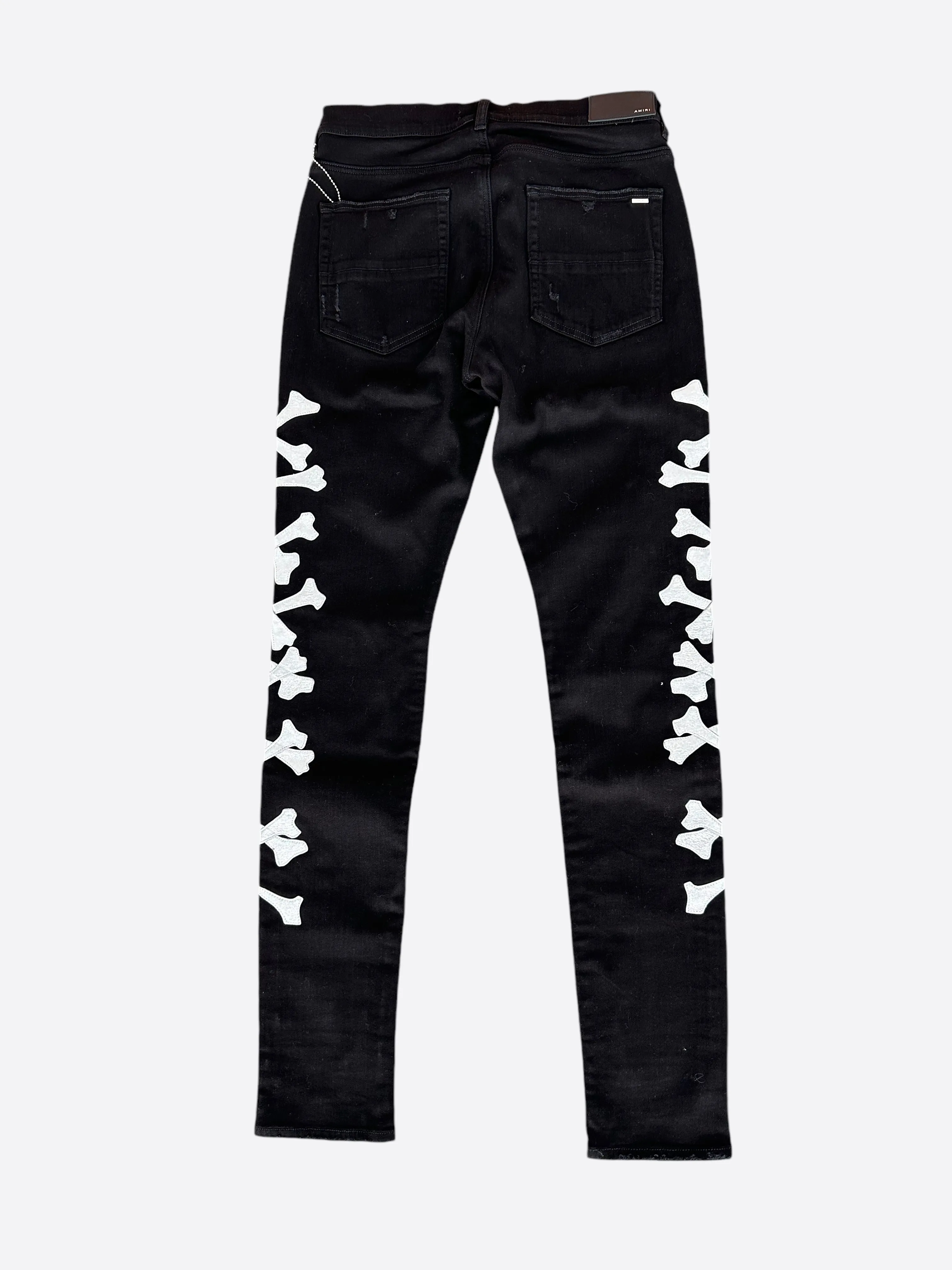 Amiri Black & Silver Bones Applique Distressed Jeans