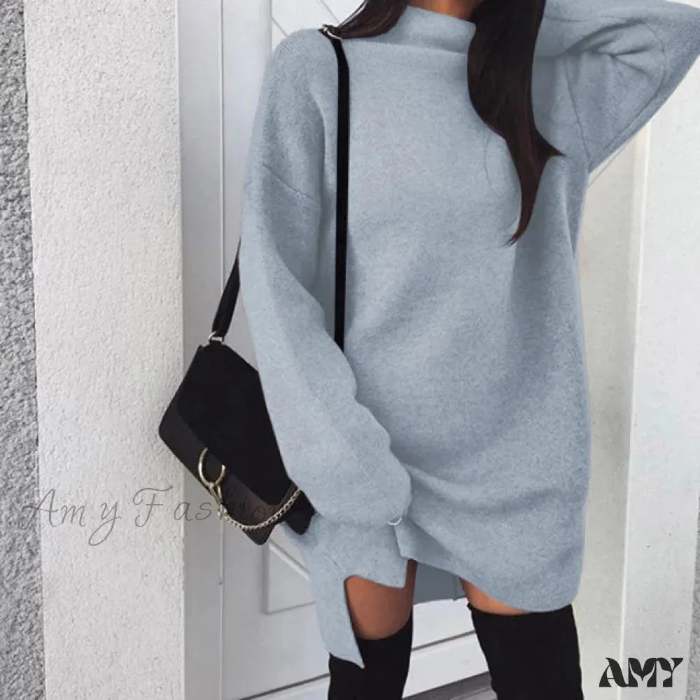 Amy Fashion - Fashion Turtleneck Elegant Lady Mid-length Dress