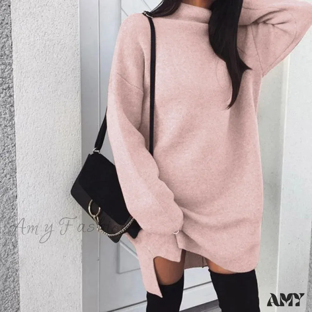 Amy Fashion - Fashion Turtleneck Elegant Lady Mid-length Dress