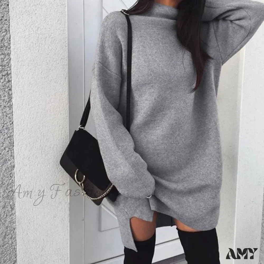 Amy Fashion - Fashion Turtleneck Elegant Lady Mid-length Dress