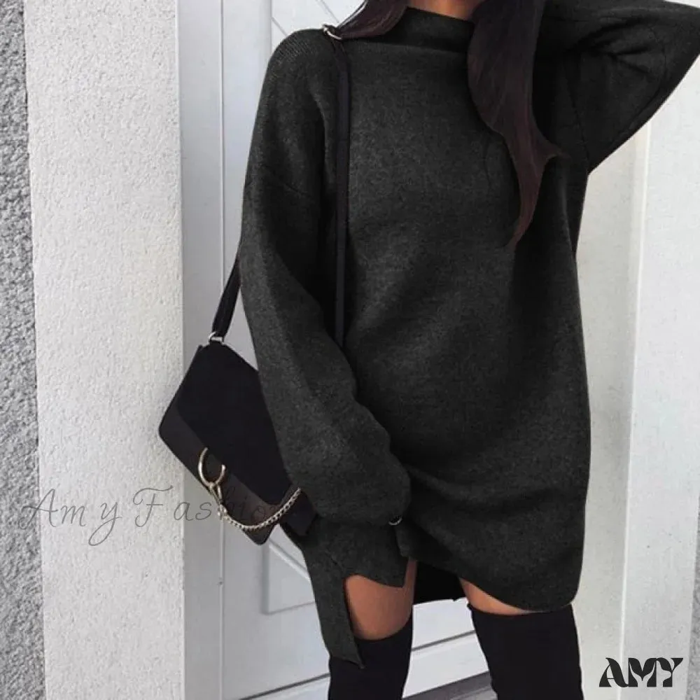 Amy Fashion - Fashion Turtleneck Elegant Lady Mid-length Dress