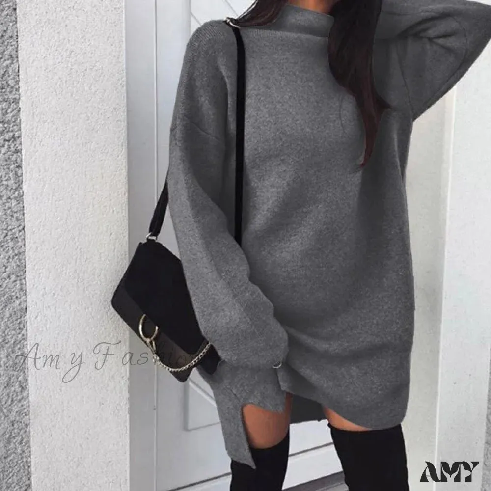 Amy Fashion - Fashion Turtleneck Elegant Lady Mid-length Dress