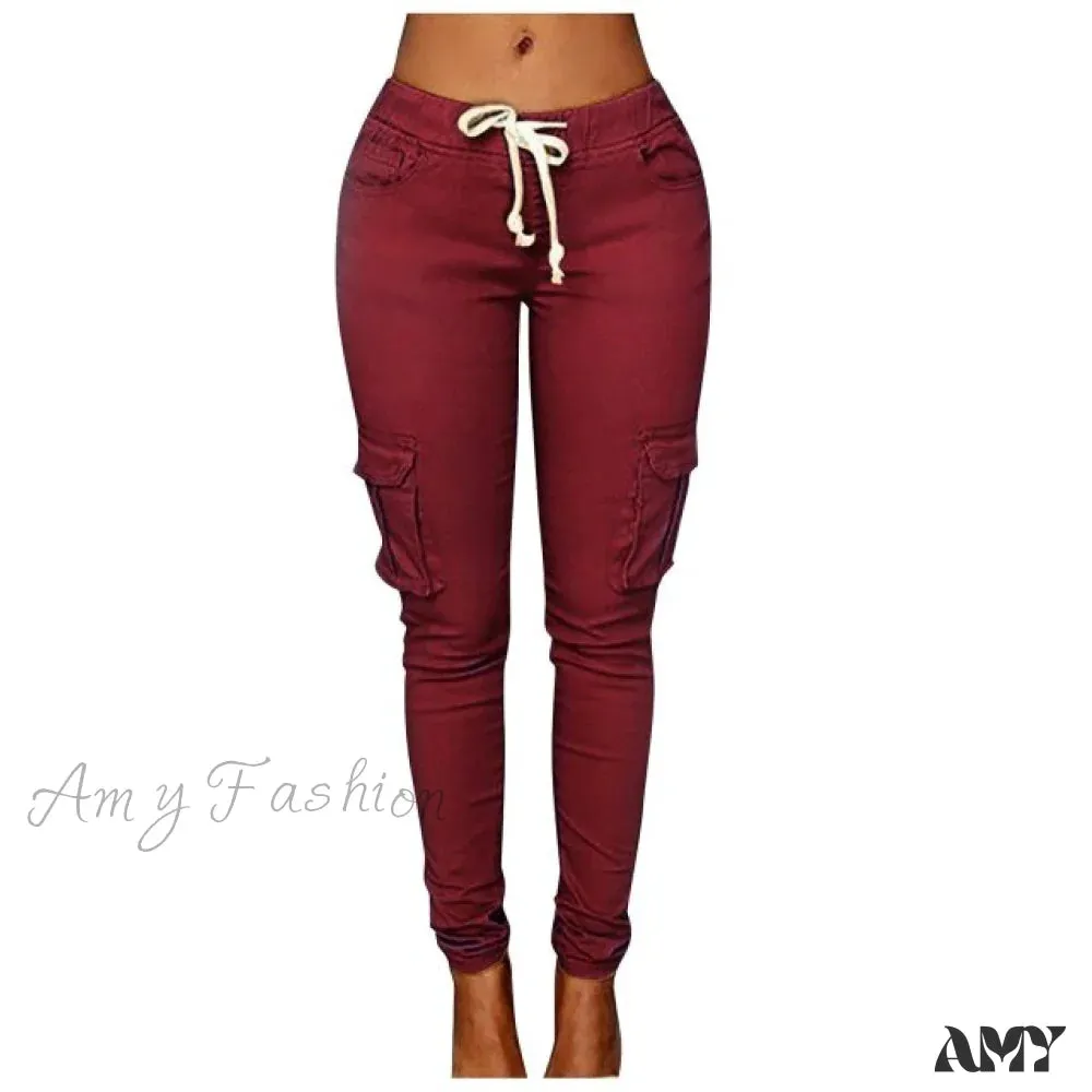 Amy Fashion - High Waist Elastic Joggers Lace-up Trousers