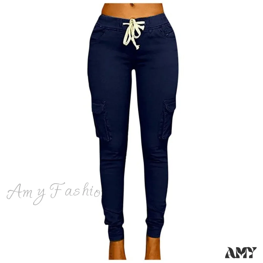 Amy Fashion - High Waist Elastic Joggers Lace-up Trousers