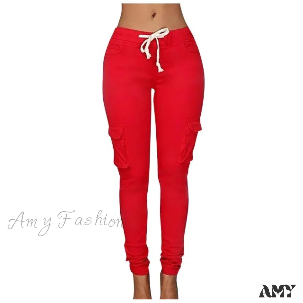 Amy Fashion - High Waist Elastic Joggers Lace-up Trousers