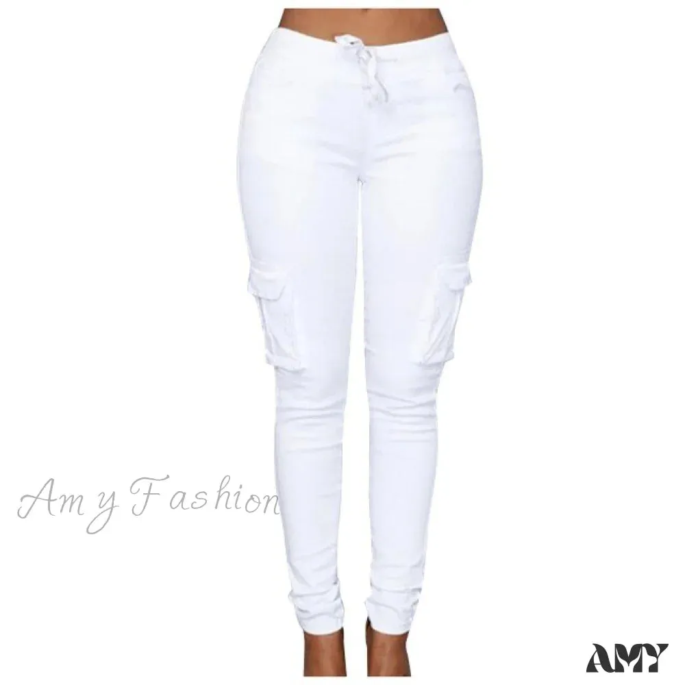 Amy Fashion - High Waist Elastic Joggers Lace-up Trousers