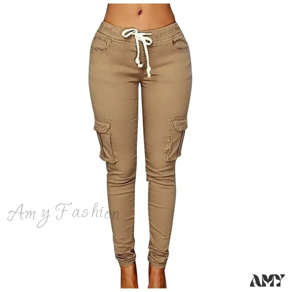 Amy Fashion - High Waist Elastic Joggers Lace-up Trousers