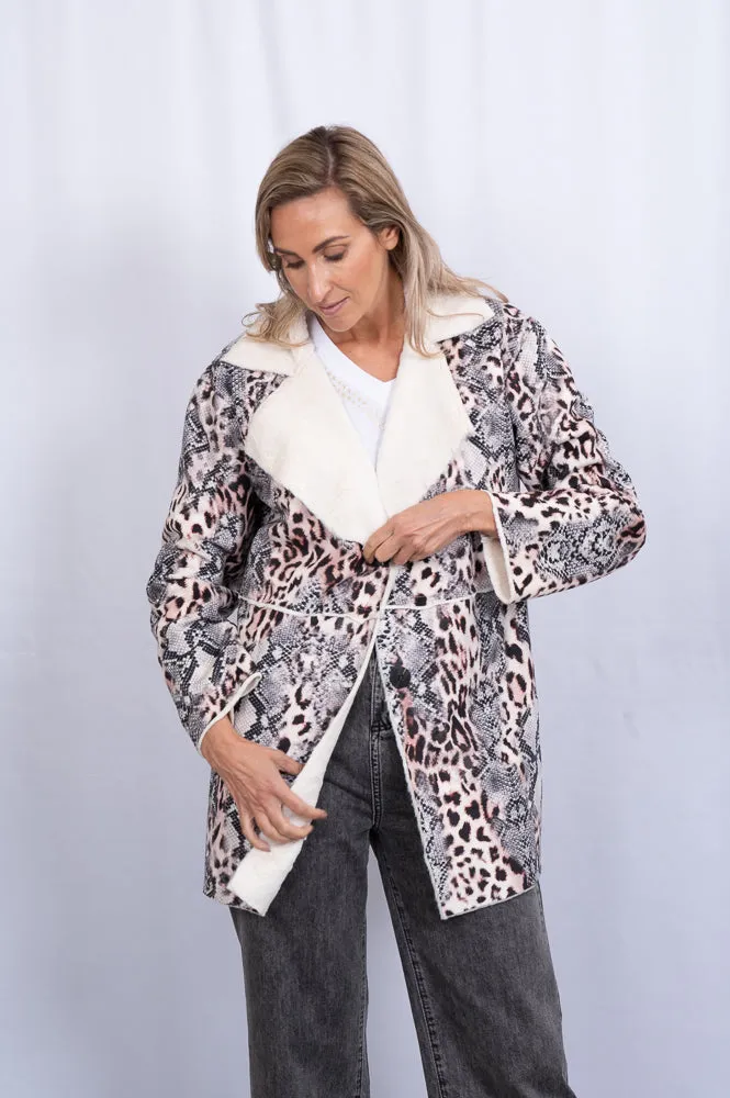 Animal print jacket with faux fur lining | MIA COAT