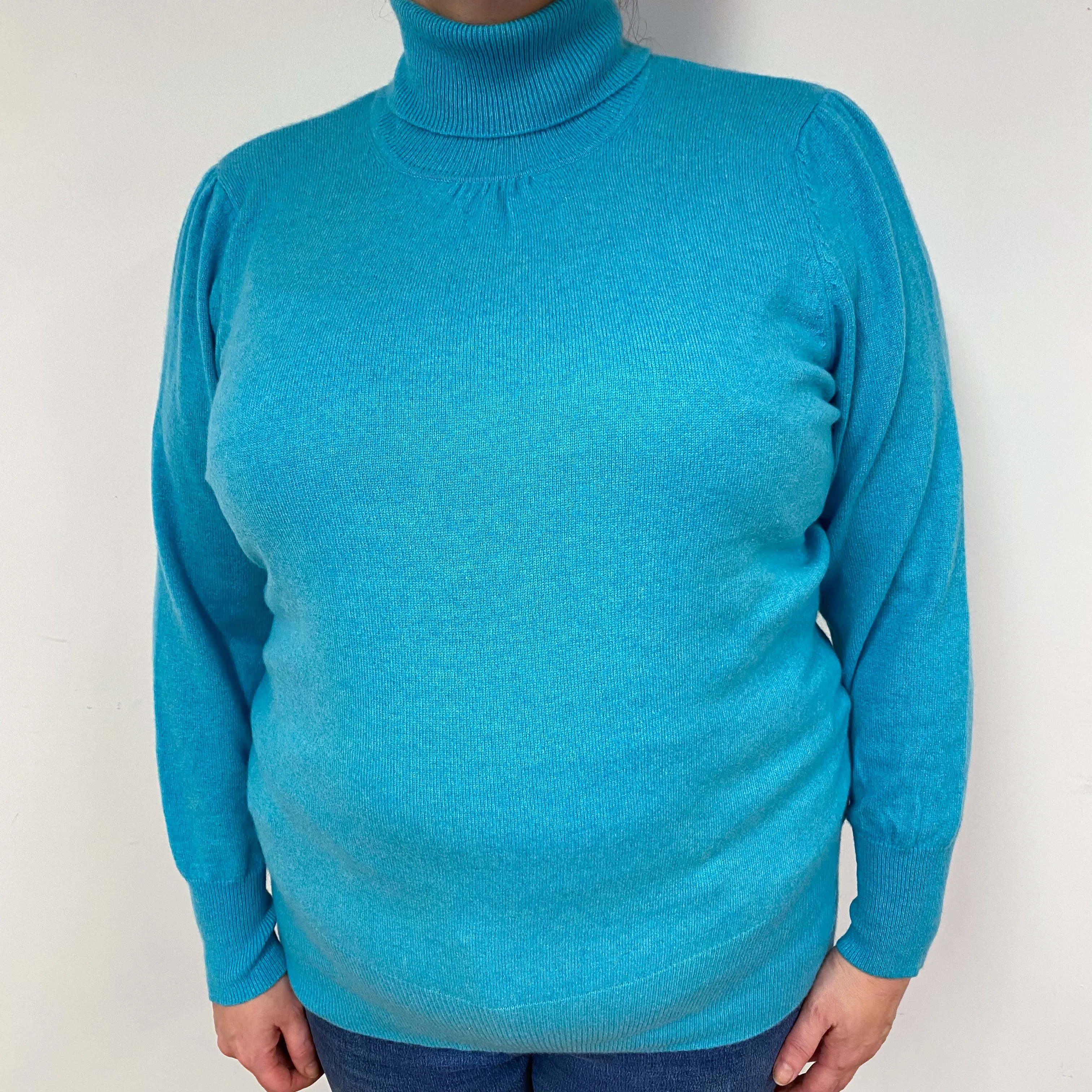 Aqua Green Cashmere Polo Neck Jumper Extra Large