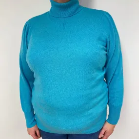 Aqua Green Cashmere Polo Neck Jumper Extra Large