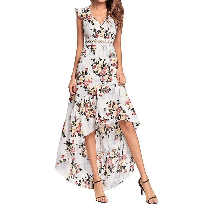 Asymmetrical Floral Print Summer Dress