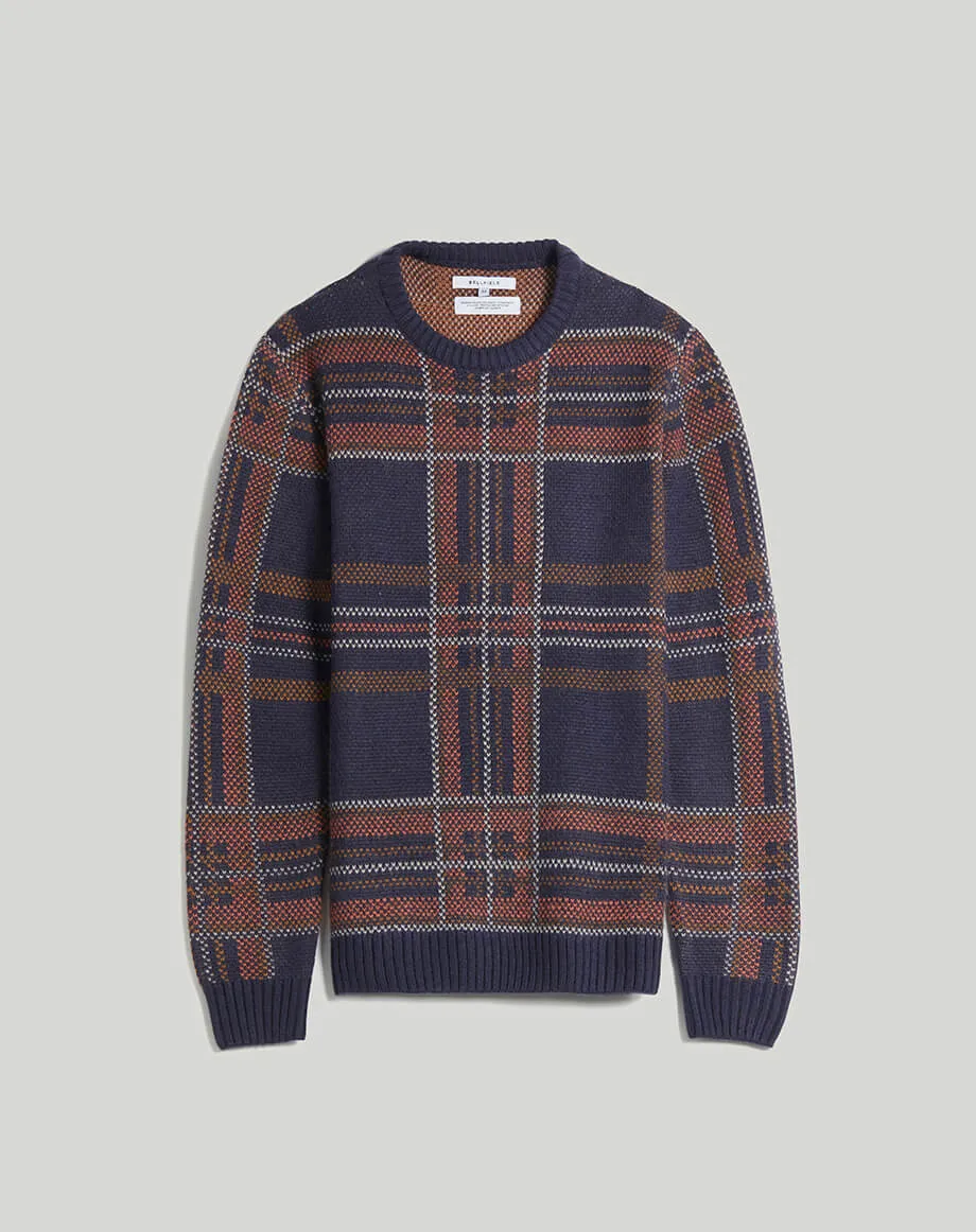 AUSTEN CHECK KNIT CREW NECK MENS JUMPER | NAVY