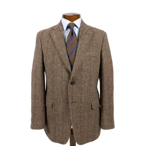 Autumn Brown Fleck Herringbone with Rust and Red Windowpane Shetland Wool Sport Coat