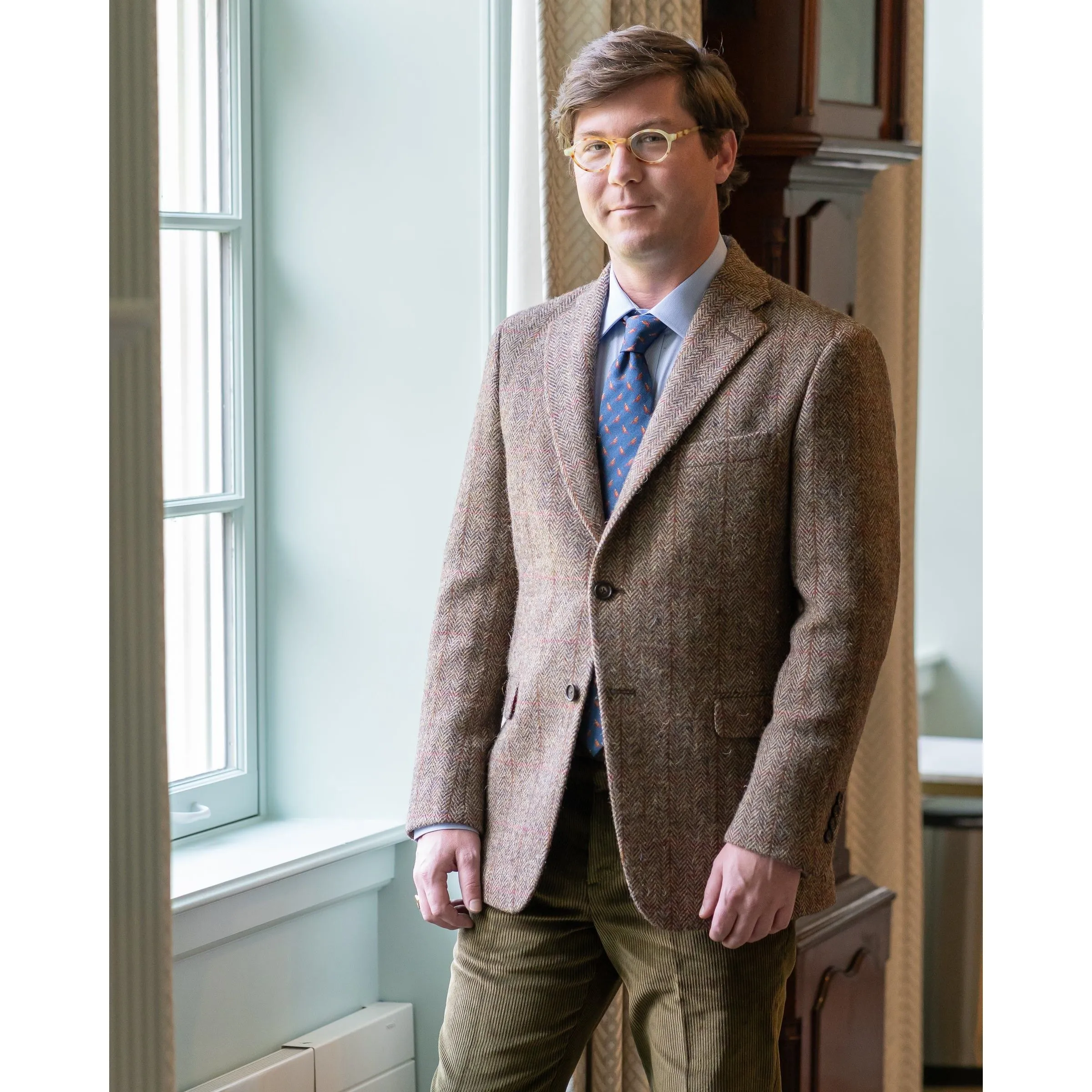 Autumn Brown Fleck Herringbone with Rust and Red Windowpane Shetland Wool Sport Coat