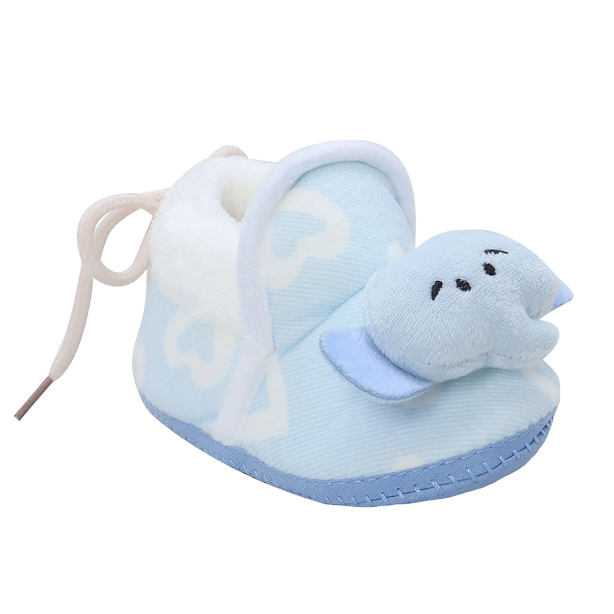 Baby Moo 3D Elephant Soft Slip-On Anti-Skid Plush Warm Booties - Blue