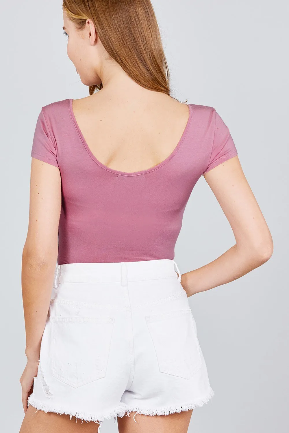 Basic Solid Short Sleeve Scoop Neck Bodysuit