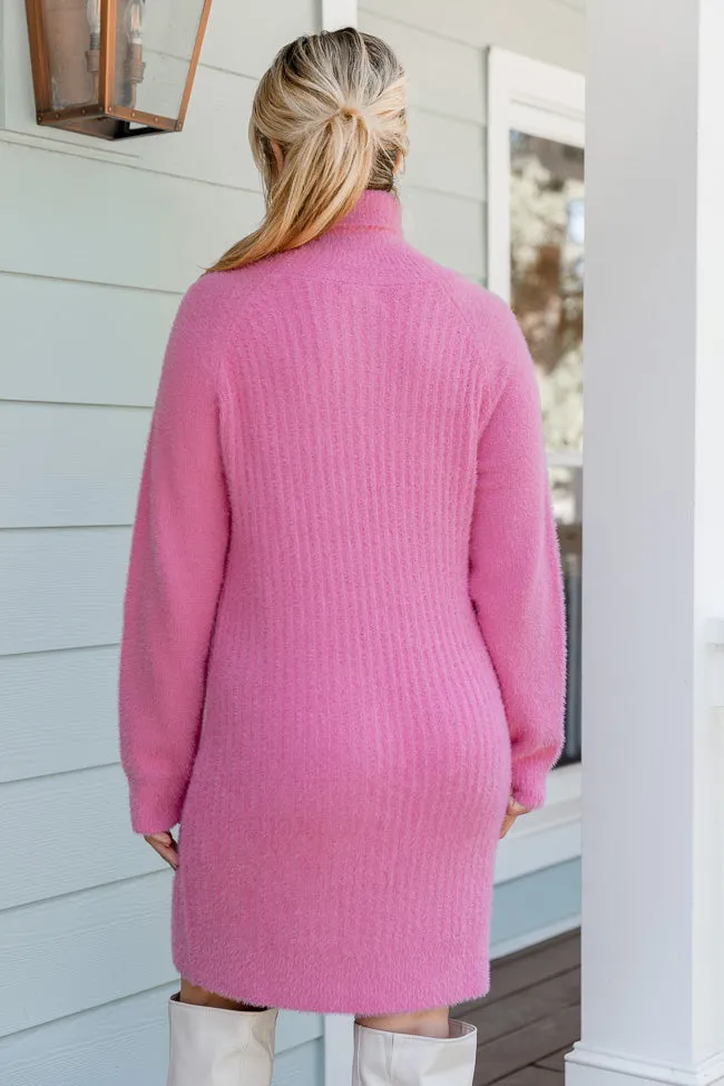 Be A Light Pink Fuzzy Turtleneck Sweater Mini Dress FINAL SALE