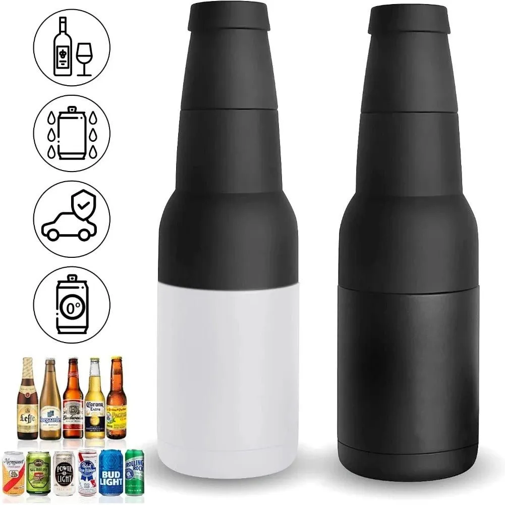 Beer Bottle And Can Cooler With Beer Opener - 3 in 1 Stainless Steel Insulated Bottle for Beer