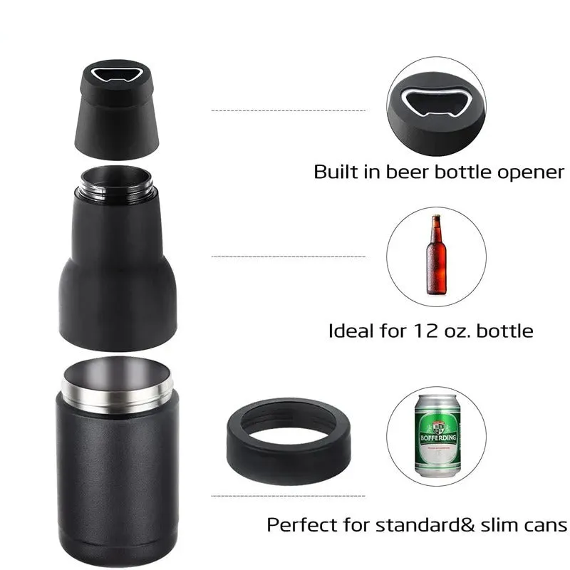 Beer Bottle And Can Cooler With Beer Opener - 3 in 1 Stainless Steel Insulated Bottle for Beer