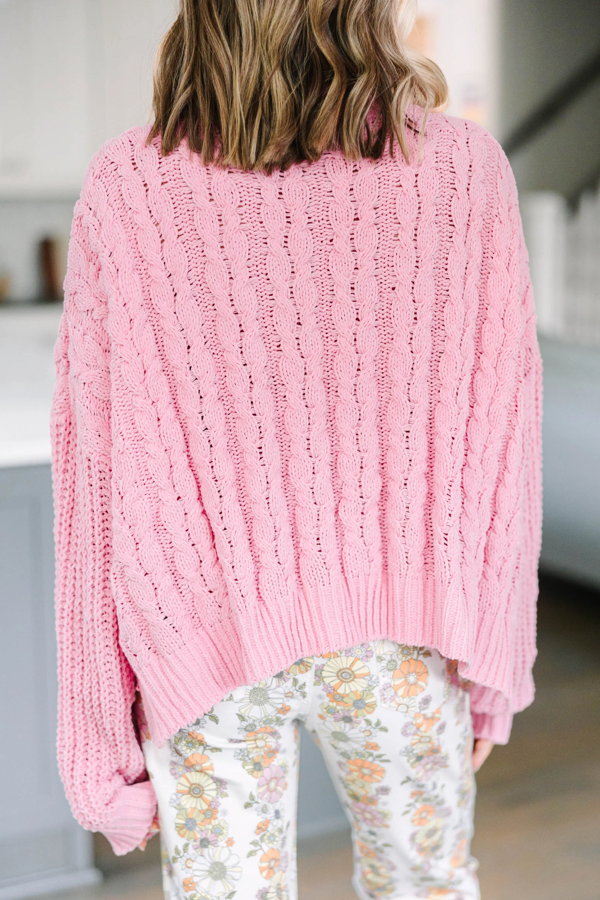 Better Get Going Pink Cable Knit Sweater