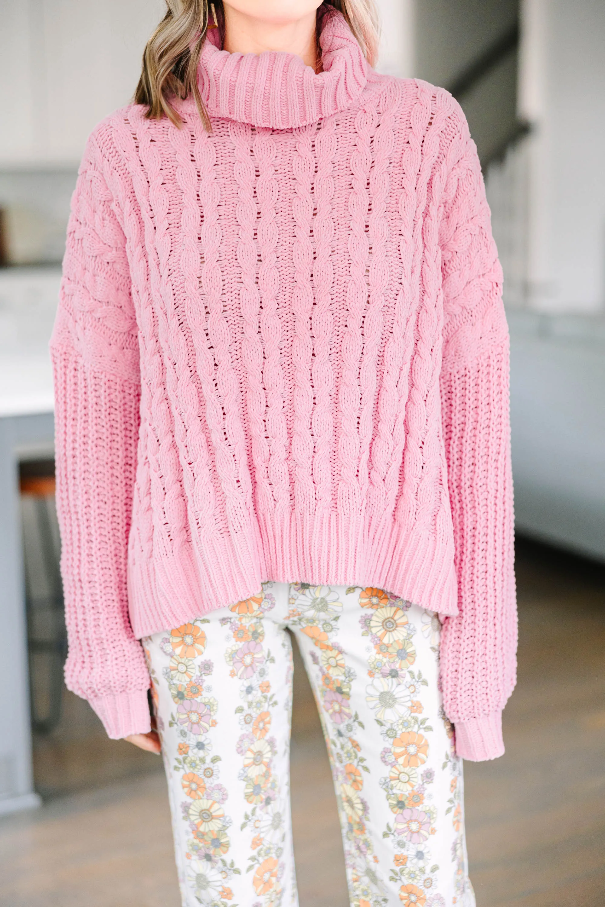 Better Get Going Pink Cable Knit Sweater