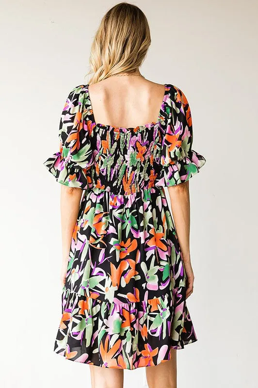 Black Floral Babydoll Dress