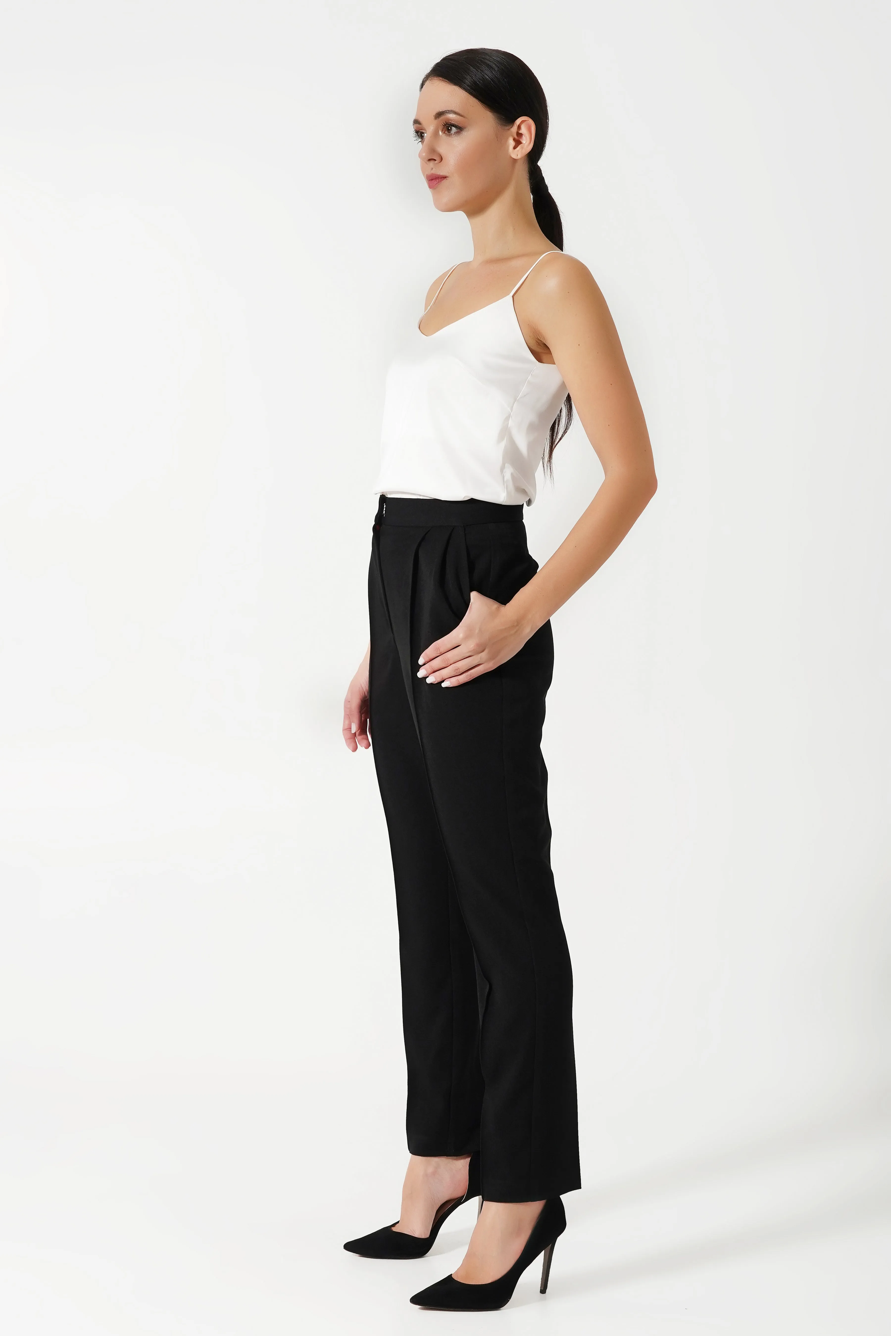 Black pegged high waist pants