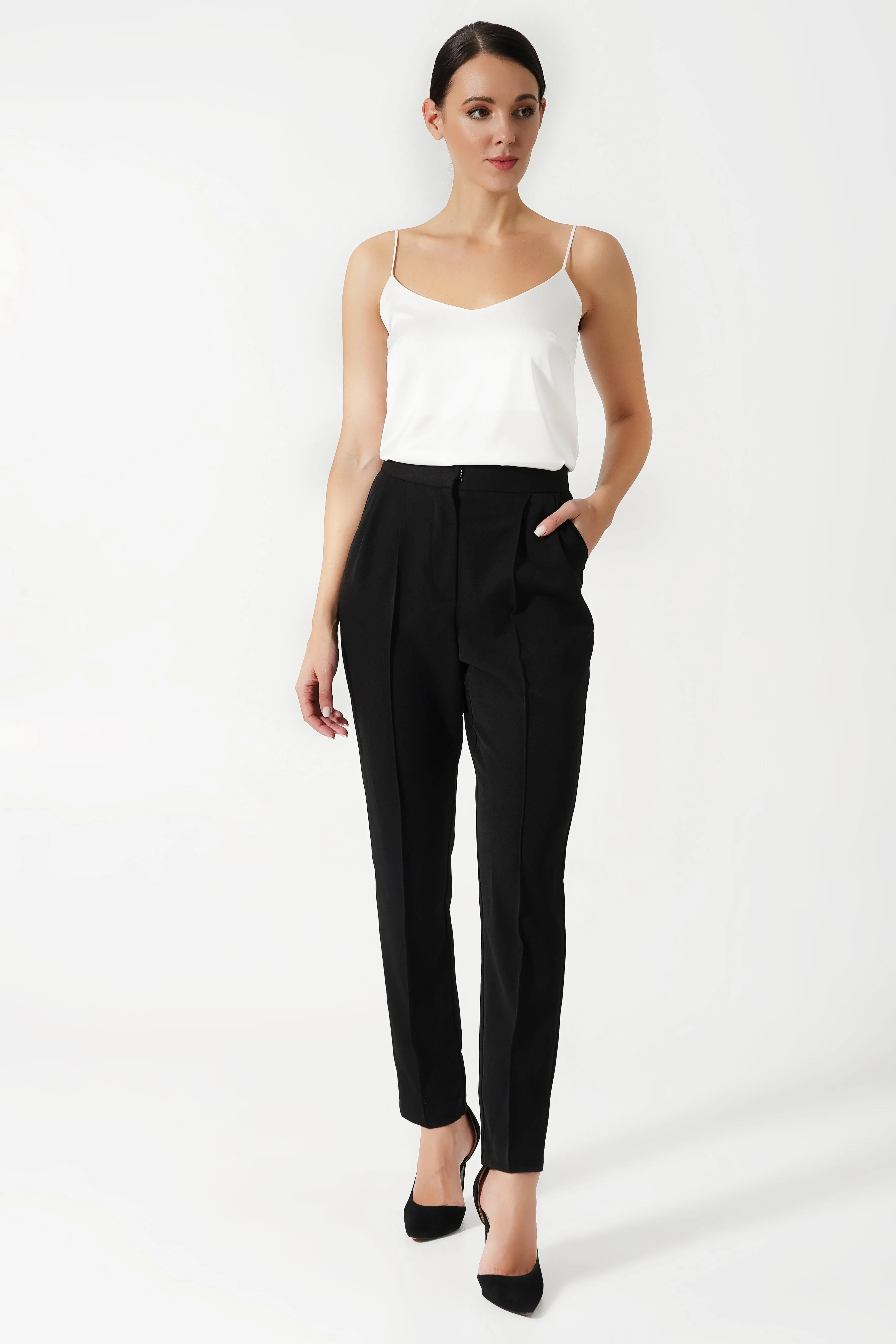 Black pegged high waist pants