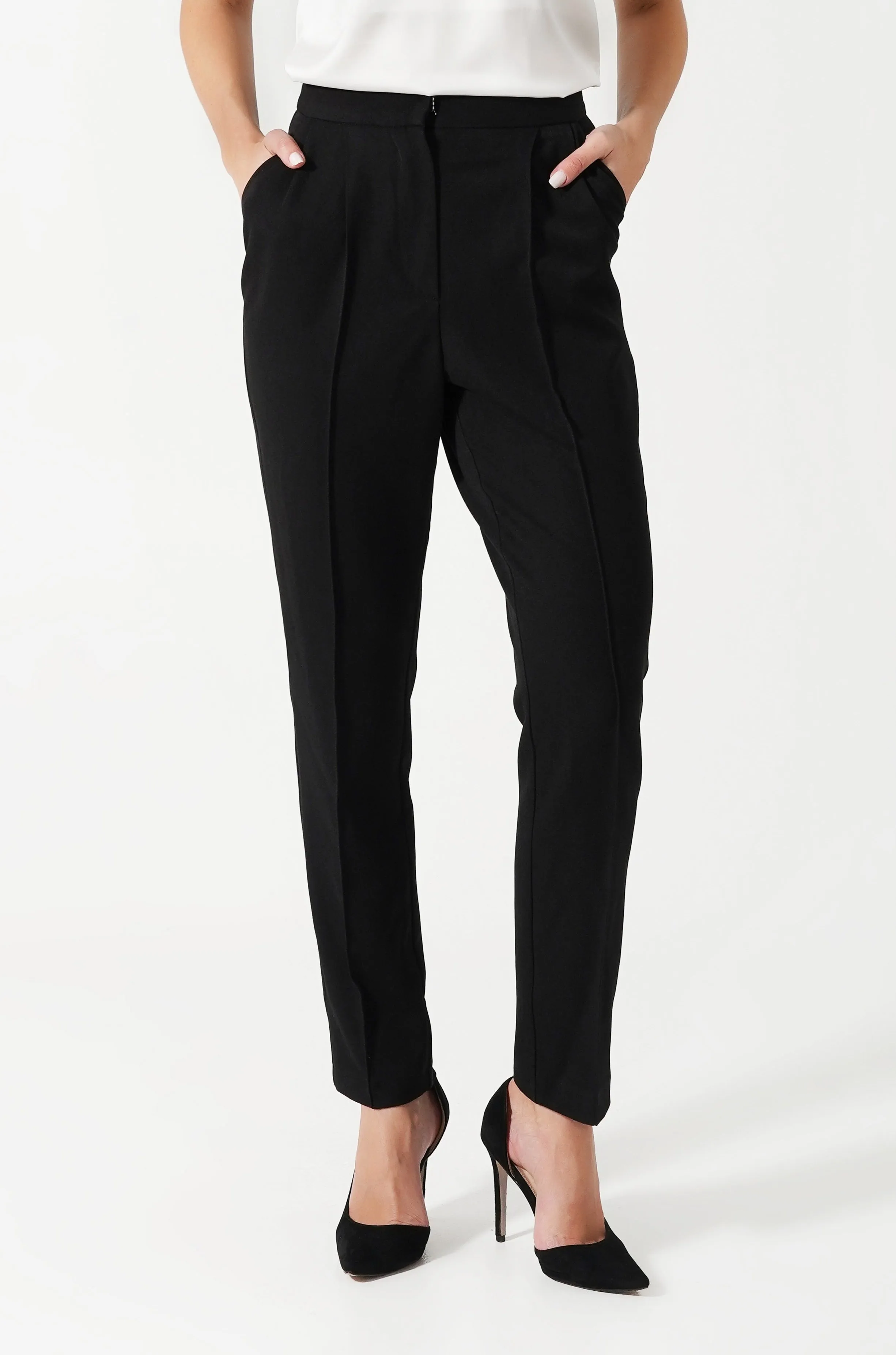 Black pegged high waist pants