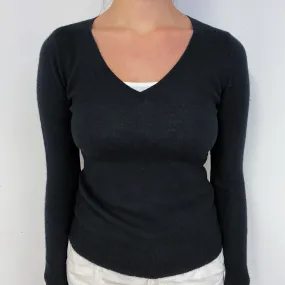 Black V Neck Cashmere Jumper Small