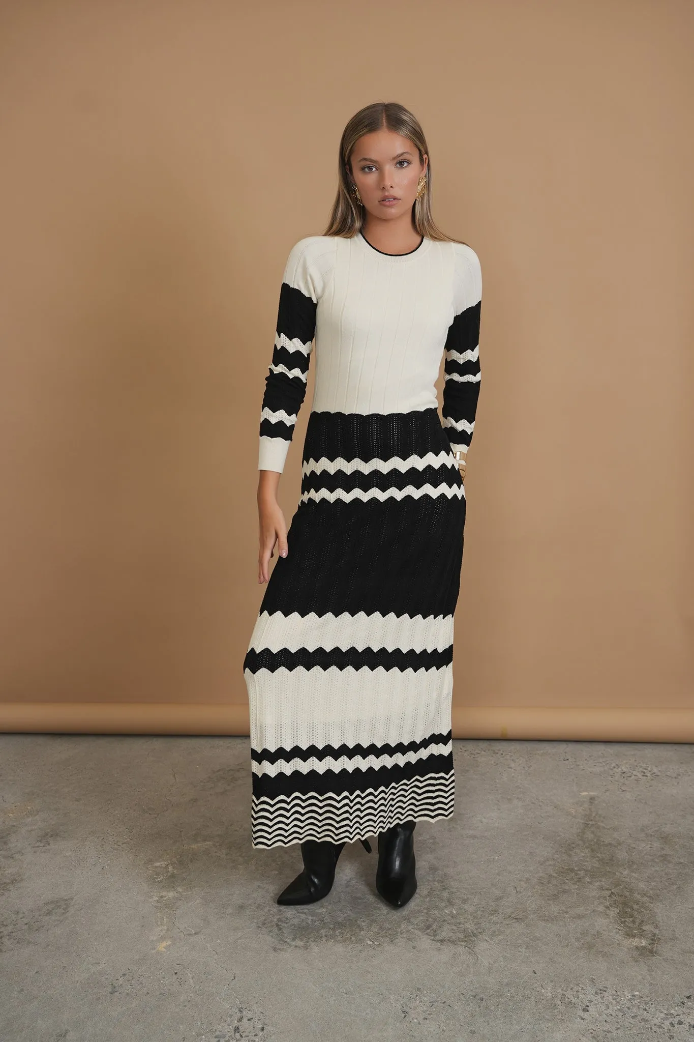 Bliss Knit Pointelle Dress Black & White