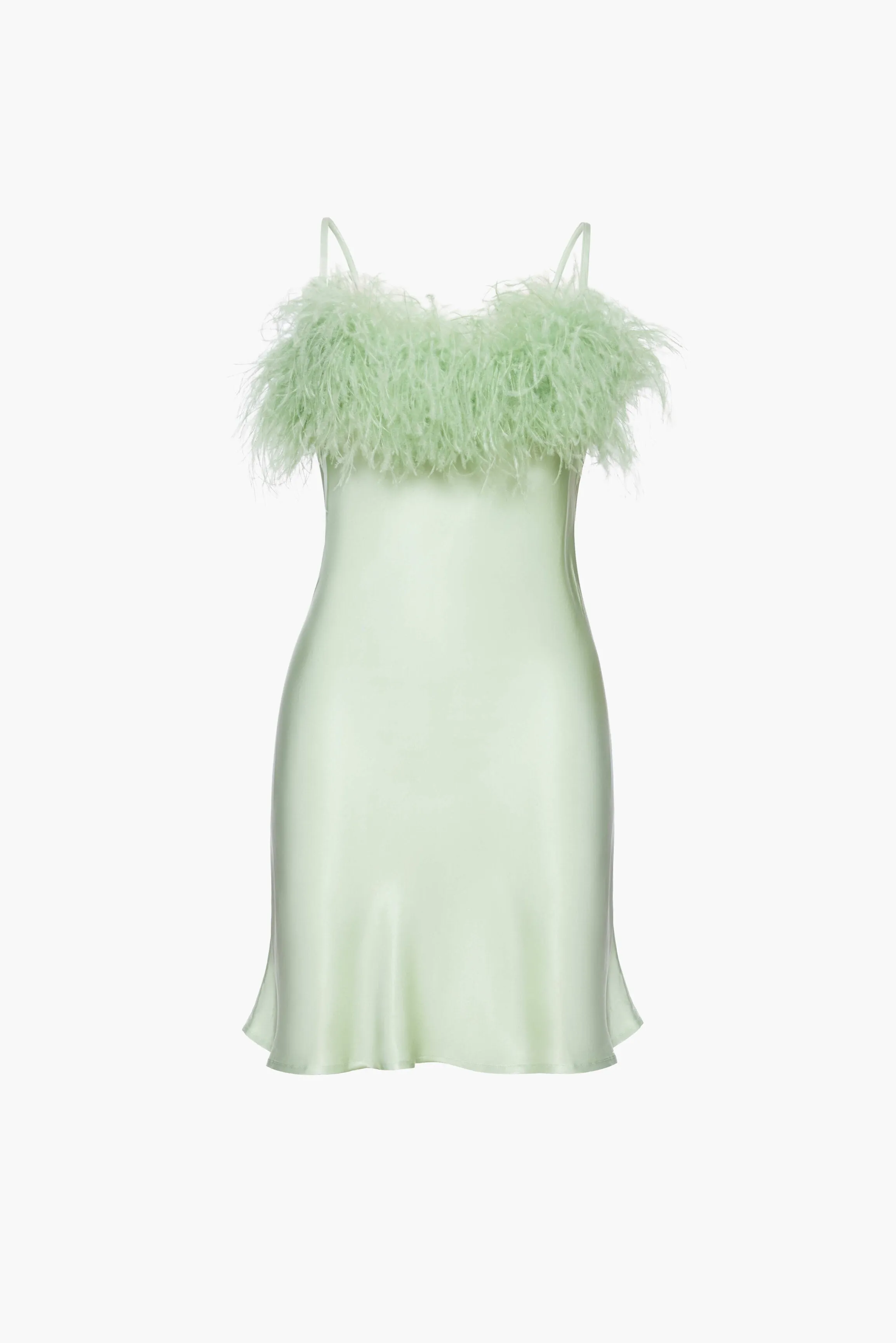 Boheme Mini Slip Dress with Feathers in Mint