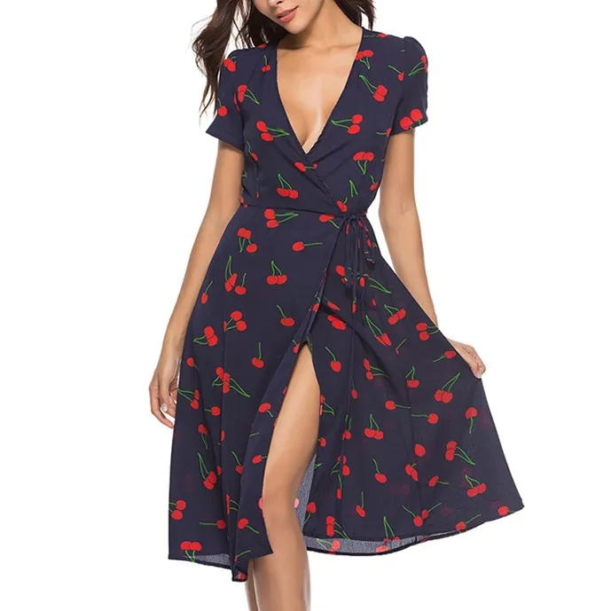 Bohemian Cherry Printed Chiffon Dress