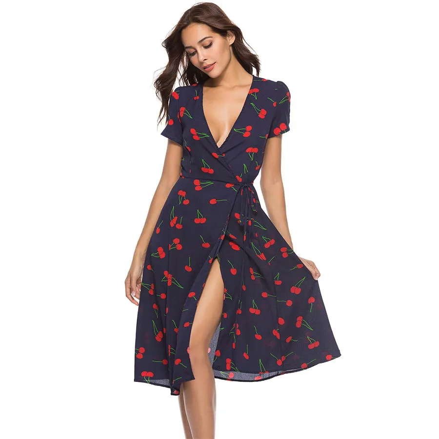 Bohemian Cherry Printed Chiffon Dress