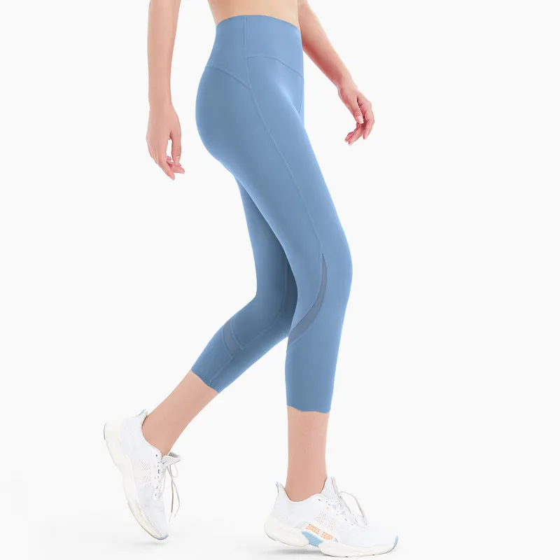 Brushed Yoga Pants Women's Nude Feeling Tight Hips High Waist Running Sports Stretch Fitness Pants Breathable Cropped Pants