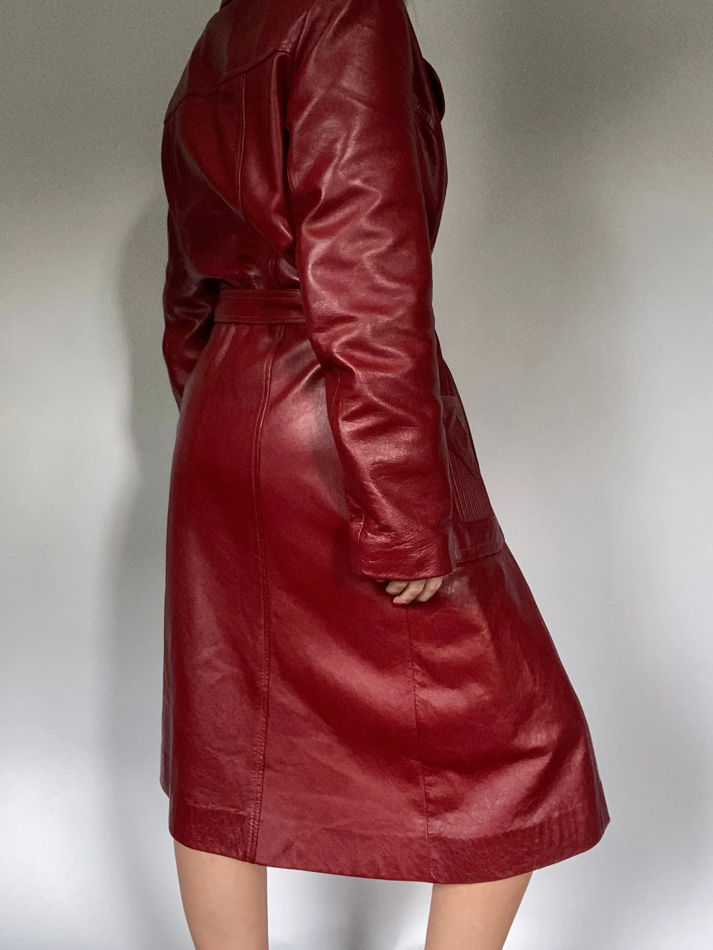 Burgundy Leather Trench Coat Size M