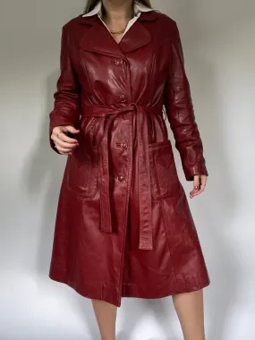 Burgundy Leather Trench Coat Size M