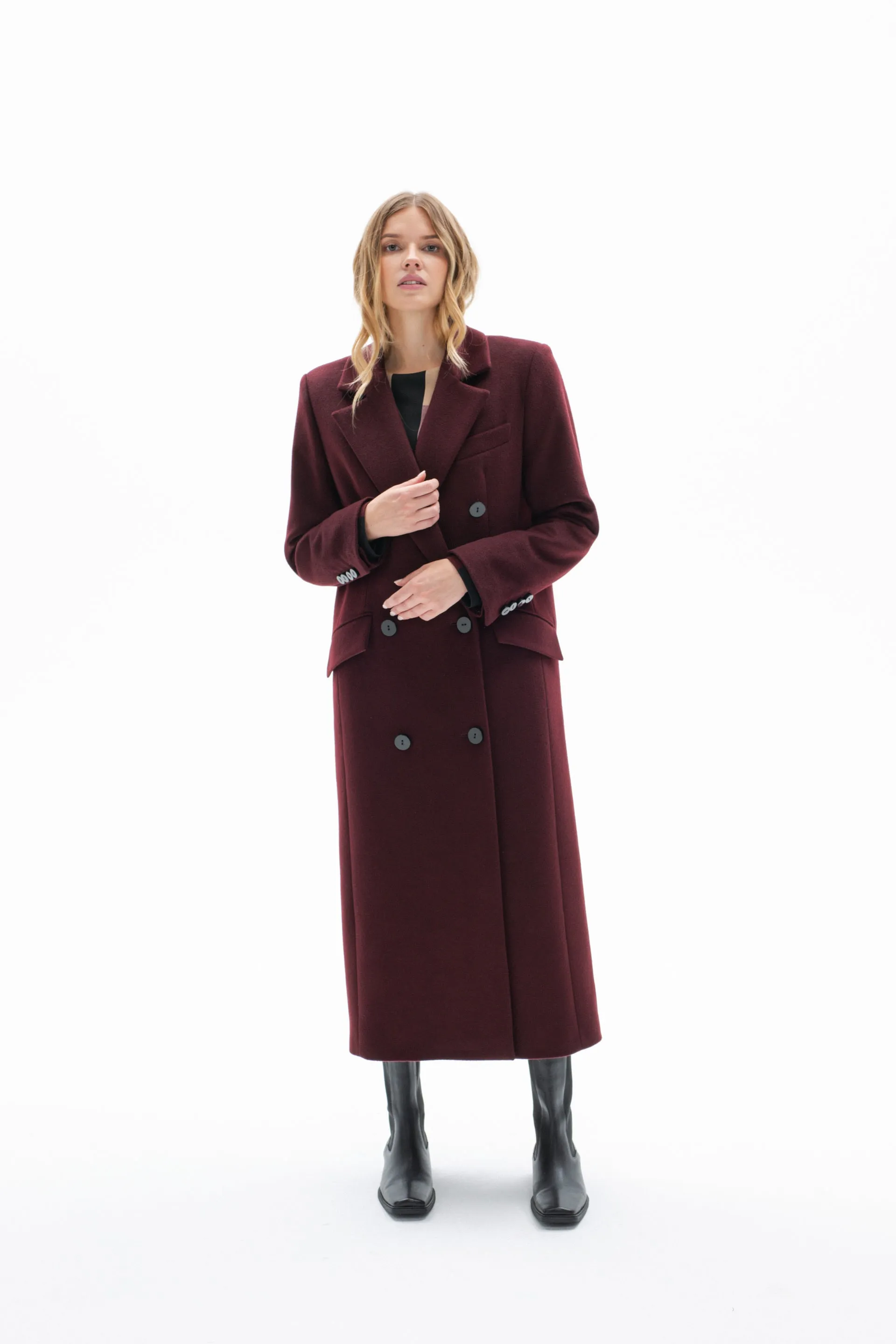 BURGUNDY WOOL LONG COAT