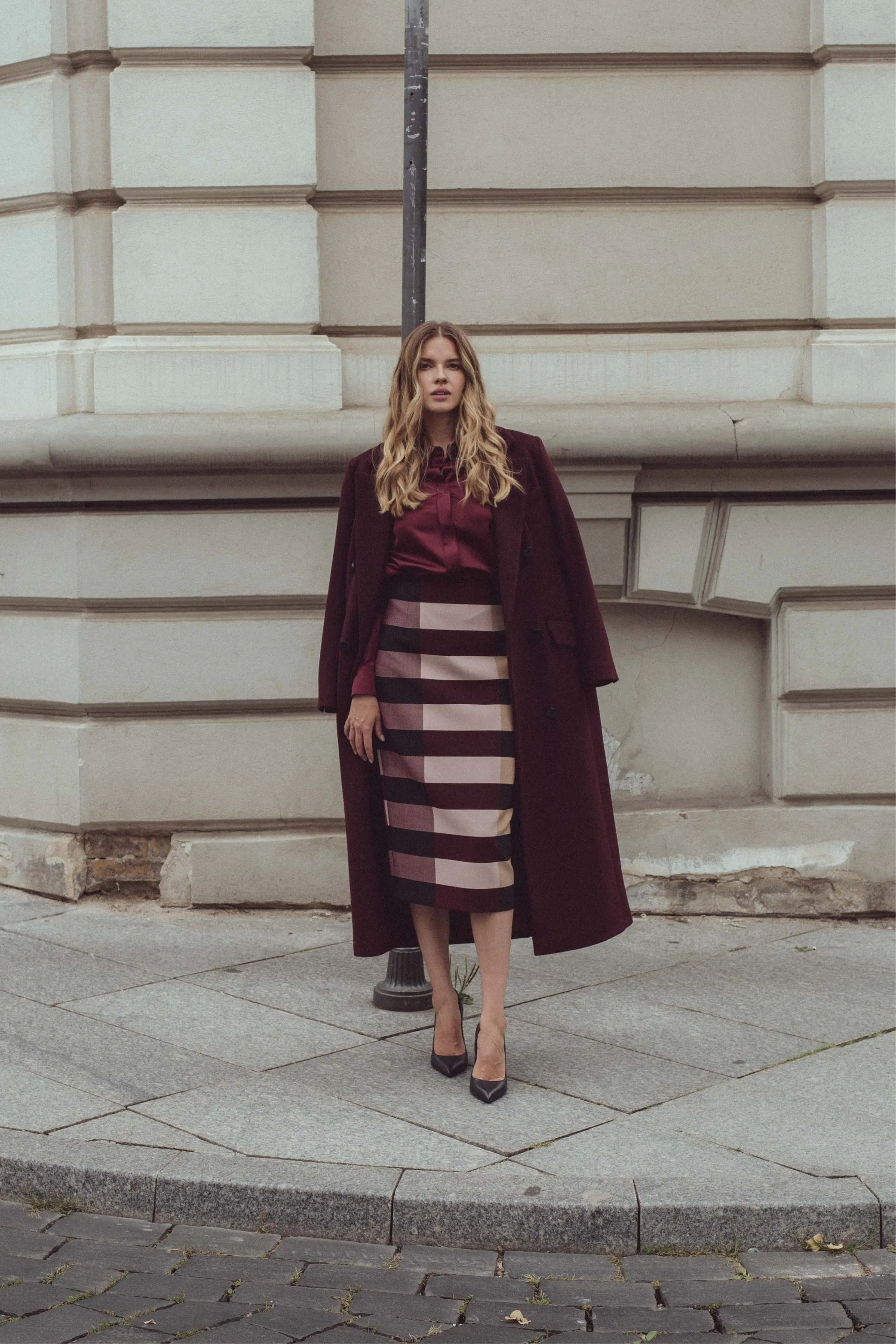 BURGUNDY WOOL LONG COAT