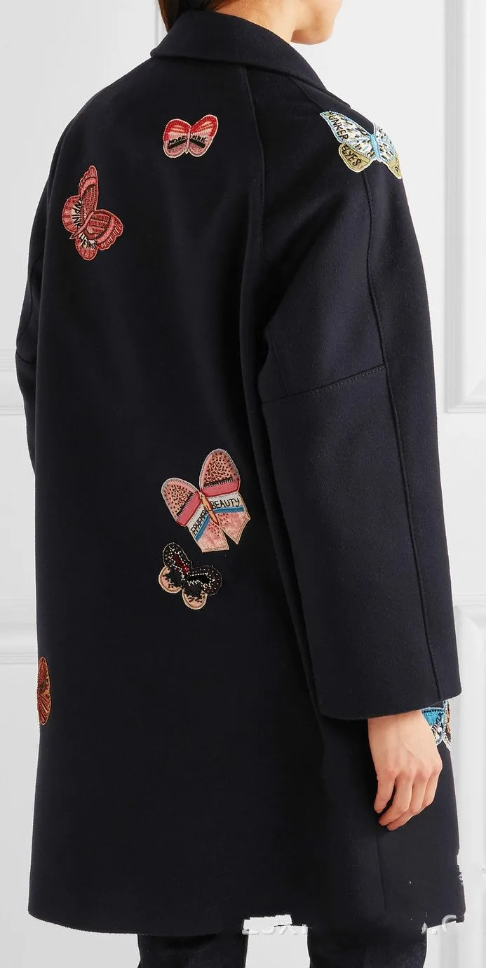 Butterfly Embroidered Wool Coat