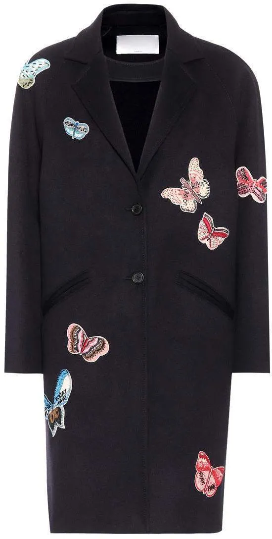 Butterfly Embroidered Wool Coat