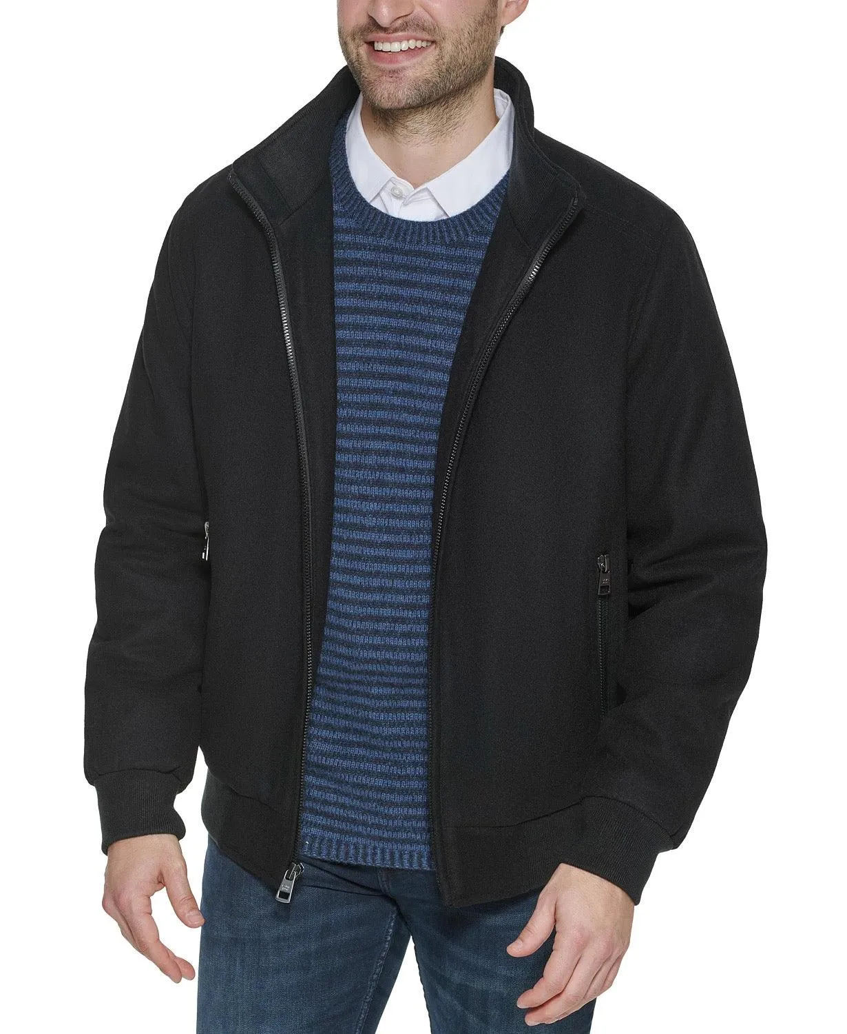 Calvin Klein Mens Bomber Jacket Coat XL Black Solid