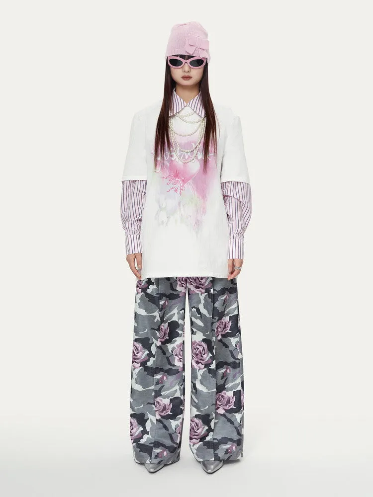 Camouflage Flower High-Waist Speckled Rose Nichi Wide-Pants