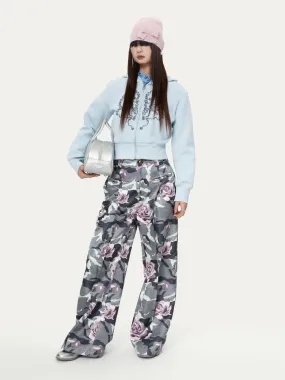 Camouflage Flower High-Waist Speckled Rose Nichi Wide-Pants