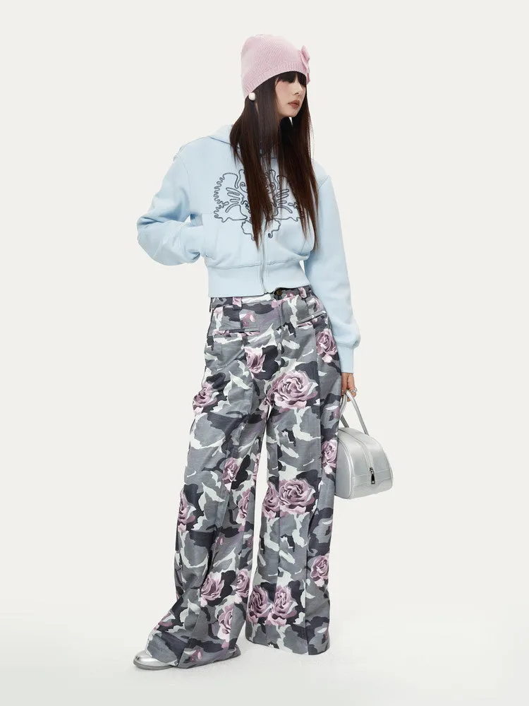 Camouflage Flower High-Waist Speckled Rose Nichi Wide-Pants