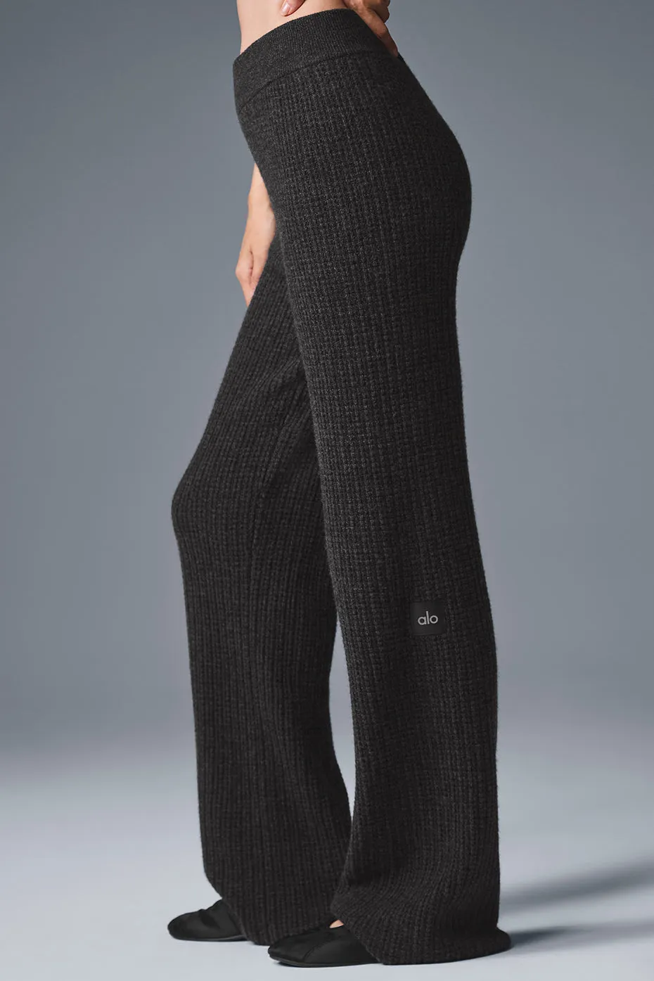 Cashmere High-Waist Plush Waffle Pant - Dark Heather Grey